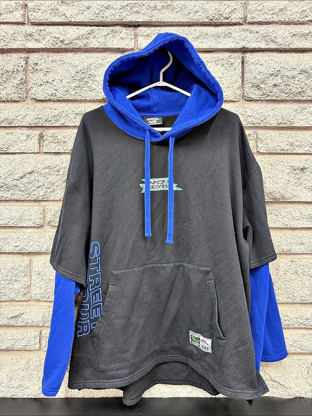 No Fear Street Tour 89 Y2K Layered Hoodie Black Blue Men’s XL Skate Streetwear